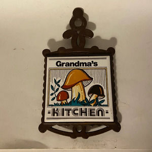 Lexim Exclusive Cast Iron Tile Trivet Grandma’s Kitchen Mushrooms